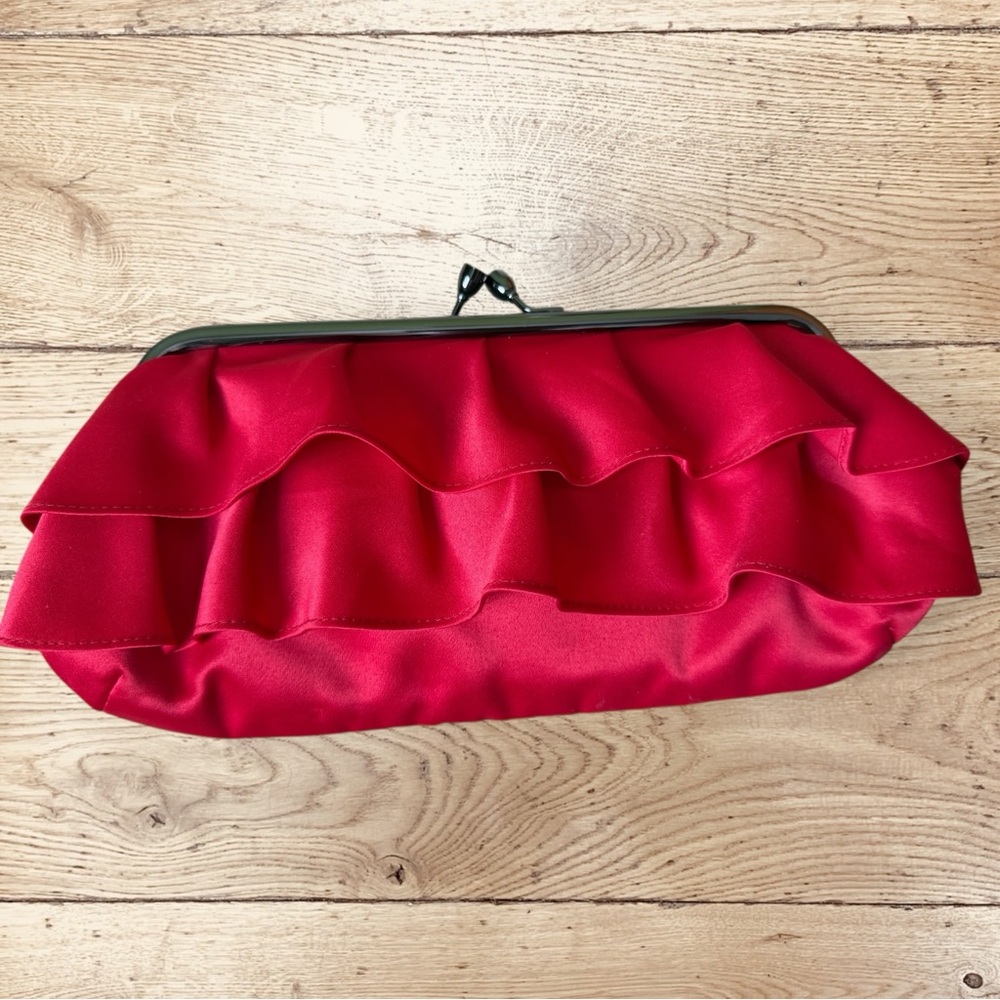 Red Ruffle Satin Clutch